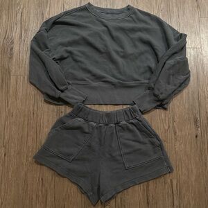 aerie Washed Charcoal Cropped Sweatshirt - Dark Gray